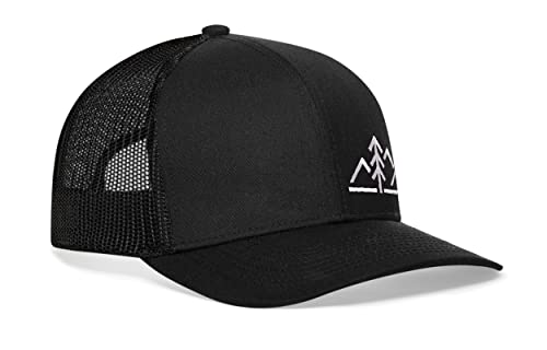 HAKA Mountains & Pine Tree (Modern) Black Trucker Hat – Nature Mesh Snapback Cap for Men, Women & Golf, Outdoors Baseball Dad Hat - Image 2