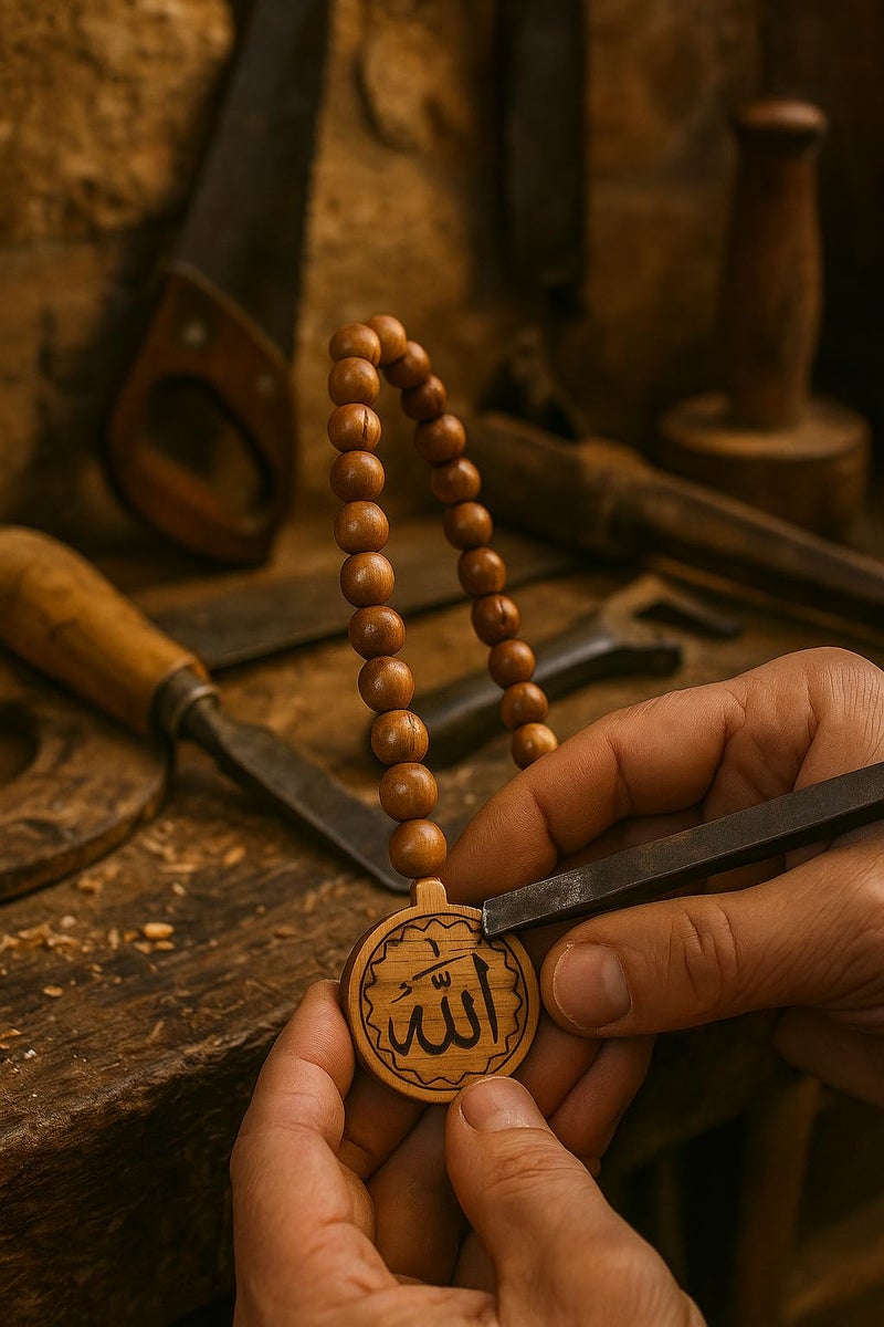 SANAD Allah Medallion Necklace Olive Wood – Islamic Arabic Jewelry from Jerusalem – Round Pendant for Men & Women – Muslim Gift with Name of God – Spiritual Islam Necklace - Image 3