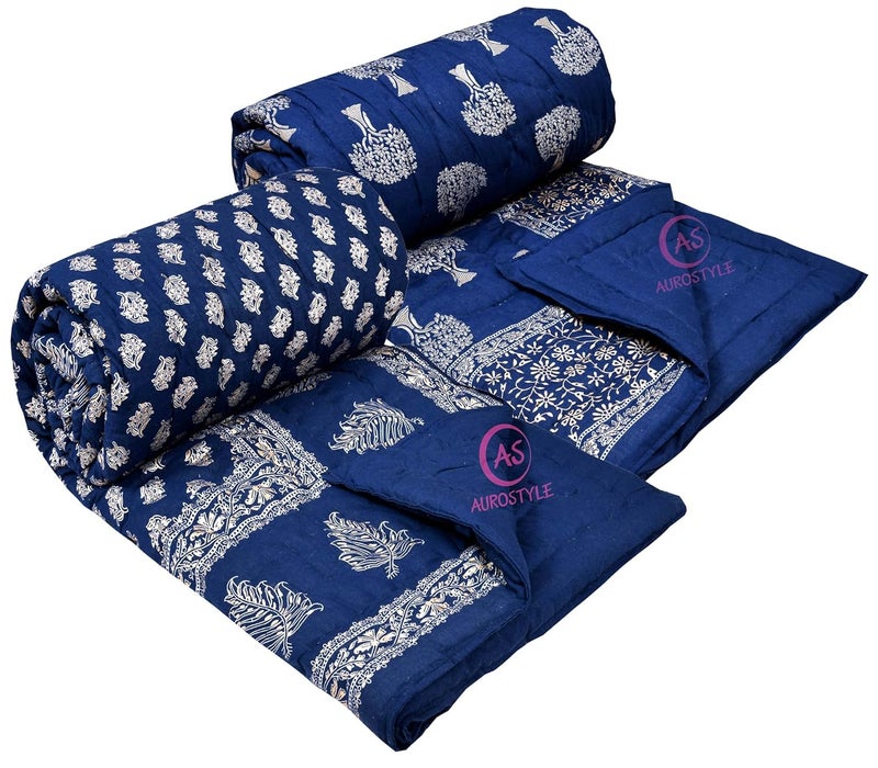 WORLDNEX 400 TC Pure Cotton Jaipuri Design Printed Light Weight Traditional Rajasthani Print Single Bed QuiltRazaiRajai Design 13 Single Bed Set of 2 Combo Set - Image 1