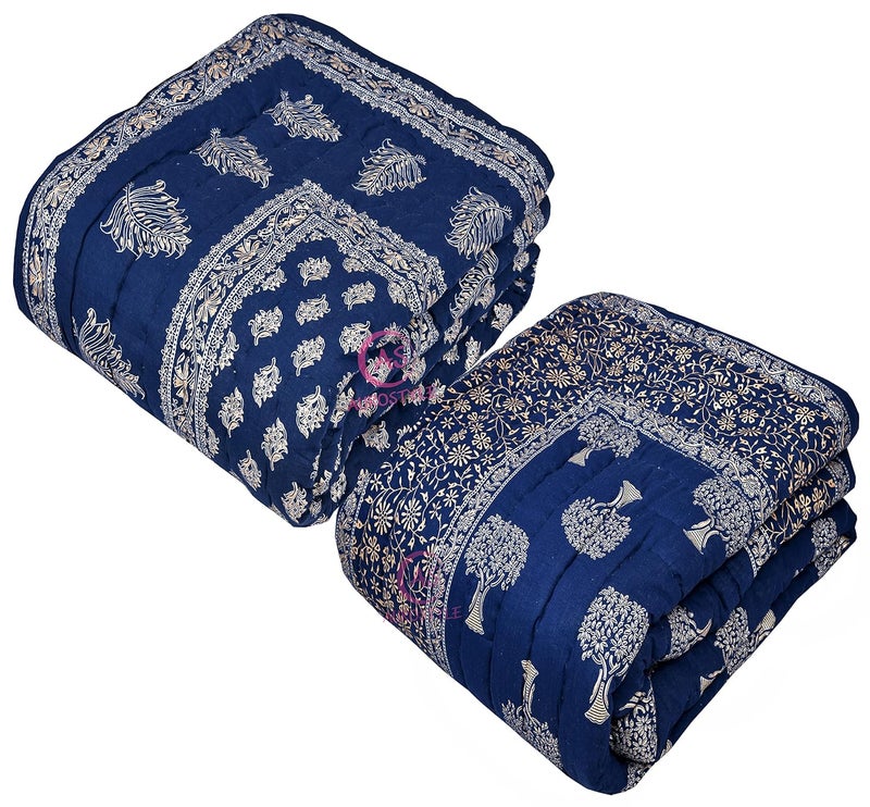 WORLDNEX 400 TC Pure Cotton Jaipuri Design Printed Light Weight Traditional Rajasthani Print Single Bed QuiltRazaiRajai Design 13 Single Bed Set of 2 Combo Set - Image 2