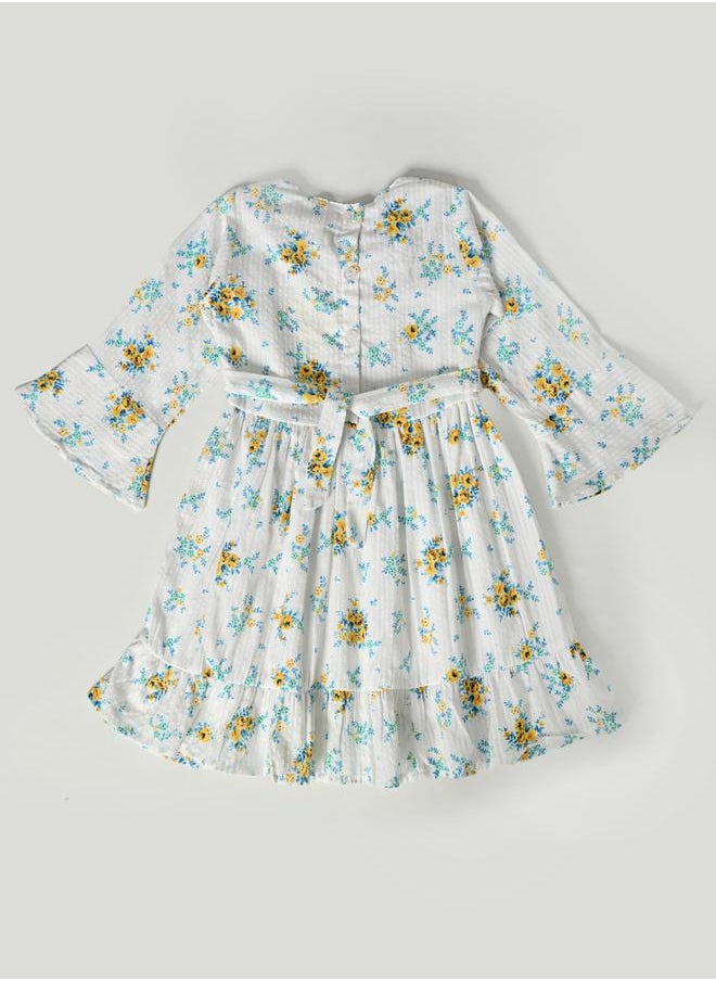 BELLA MODA - All-Over Floral Print Round Neck Fit and Flare Dress by Styli - Image 1