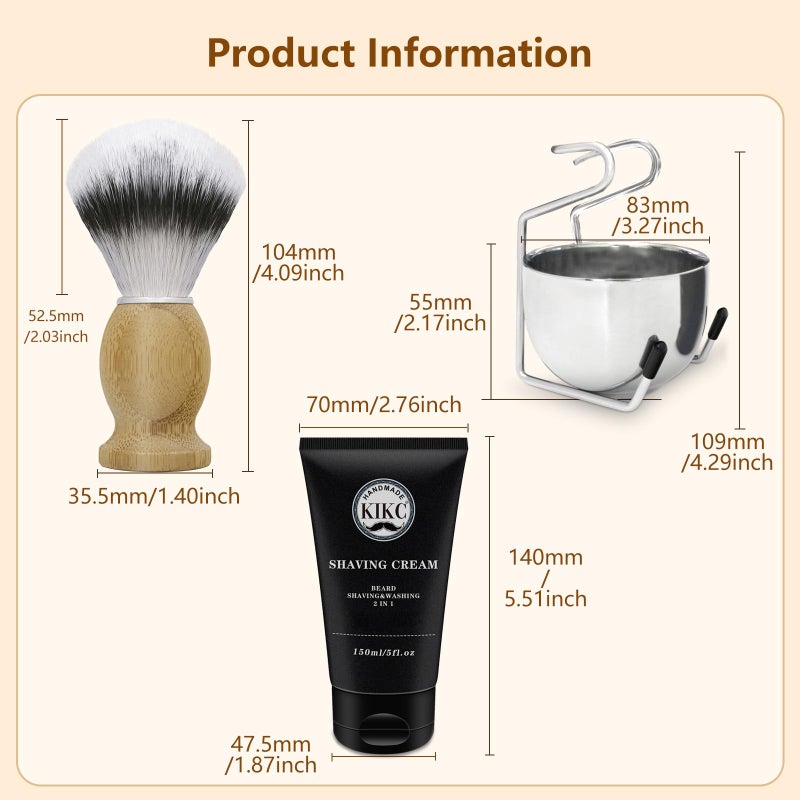 Kikc 5 in 1 Shaving Kit, Shaving Brush Kit for Men,Set Include Synthetic Shave Brush, Stainless Lathering Bowl, Shave Brush Stand, Shaving Cream, Shave Manual, Best Gift for Bearded Man,Silvery Set - Image 5