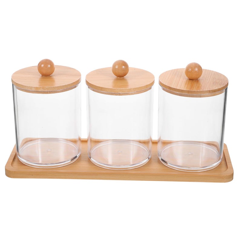 Cotton Swab Dispenser Jar Organizer For Bathroom Multifunctional With Lid White - Image 2