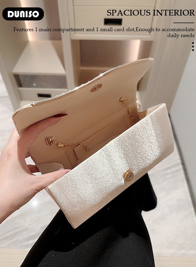 DUNISO Womens Clutch Bag, Sparkly Evening Clutch Purse, Champagne Shoulder Bag with Removable Chain, Crossbody Envelope Bag for Formal Dress Bride Wedding Prom Party - Image 5