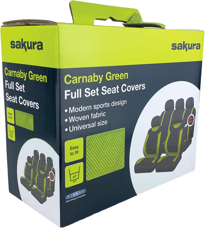 Sakura Carnaby Green Car Seat and Headrest Covers - Full Set, Universal Fit, Airbag Compatible - Image 2