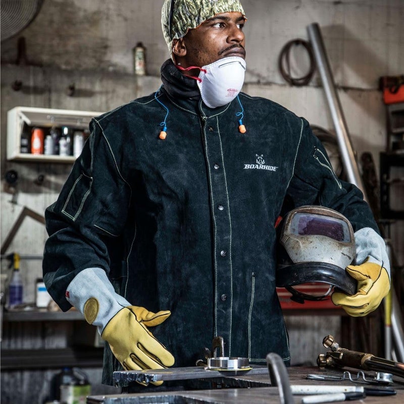 Caiman Elk Skin MIGStick Welding Gloves Flame Resistant Wool Lined Back Cowhide Cuff Kevlar Kontour Design GoldGray XLarge 14856 - Image 4