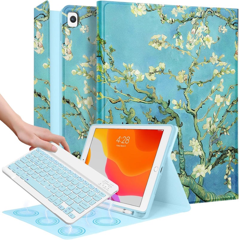 Wazzasoft for iPad 9th/8th/7th/Air 3rd Generation/Pro 10.5 Inch Case Keyboard Pencil Holder Folio Tablet Cover Women Girls Cute Girly Teens Kawaii Flower Art Unique Design for Apple 10.2 & 10.5 Inch - Image 1