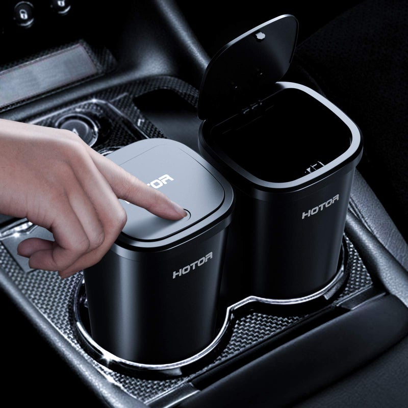 HOTOR Car Trash Can, Car Trash Cup with 30 Additional Trash Bags for Exclusive Using, Multipurpose Trash Can for Car, Office & Home to Meet Various Needs - 2 Packs, Black - Image 1