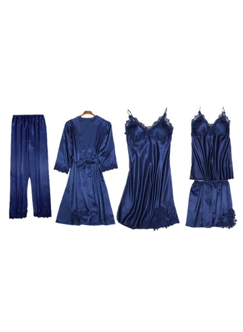 5pcs women's pajamas with imitation silk pajamas suspenders shorts pajamas set - Image 1