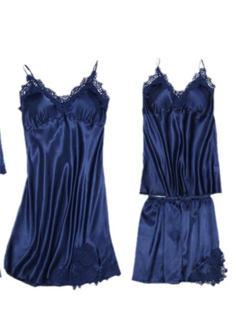 5pcs women's pajamas with imitation silk pajamas suspenders shorts pajamas set - Image 3