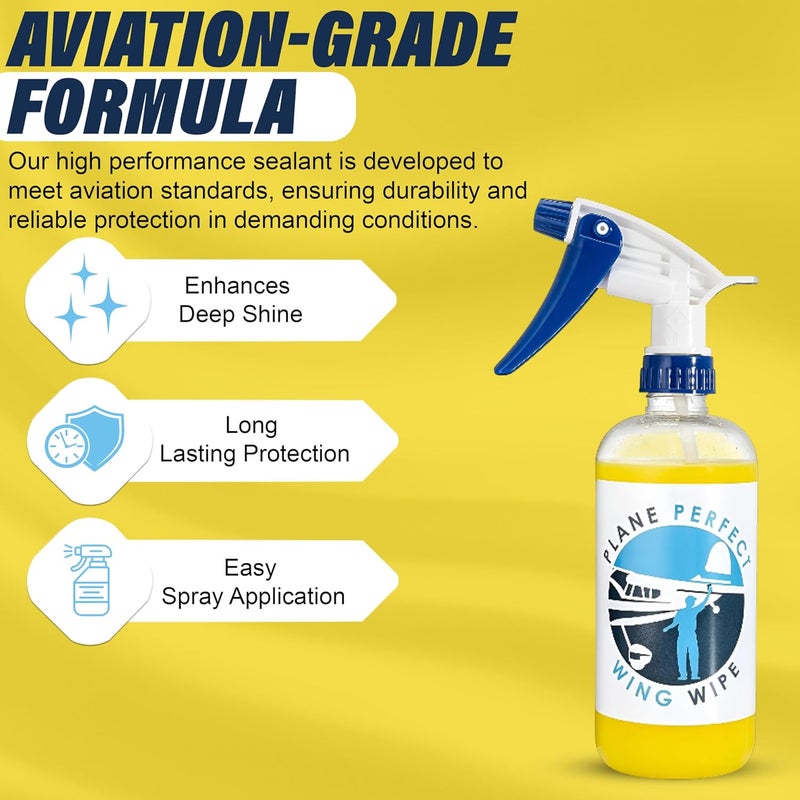 Plane Perfect Wing Wipe Quick Detail Spray Sealant - 16 Oz, Ultimate UV Protection Hydrophobic Plane & Car Wax Spray, Aviation Grade Quick Detailer Spray for Airplane, Car, RV, Motorcycle & Boat - Image 2