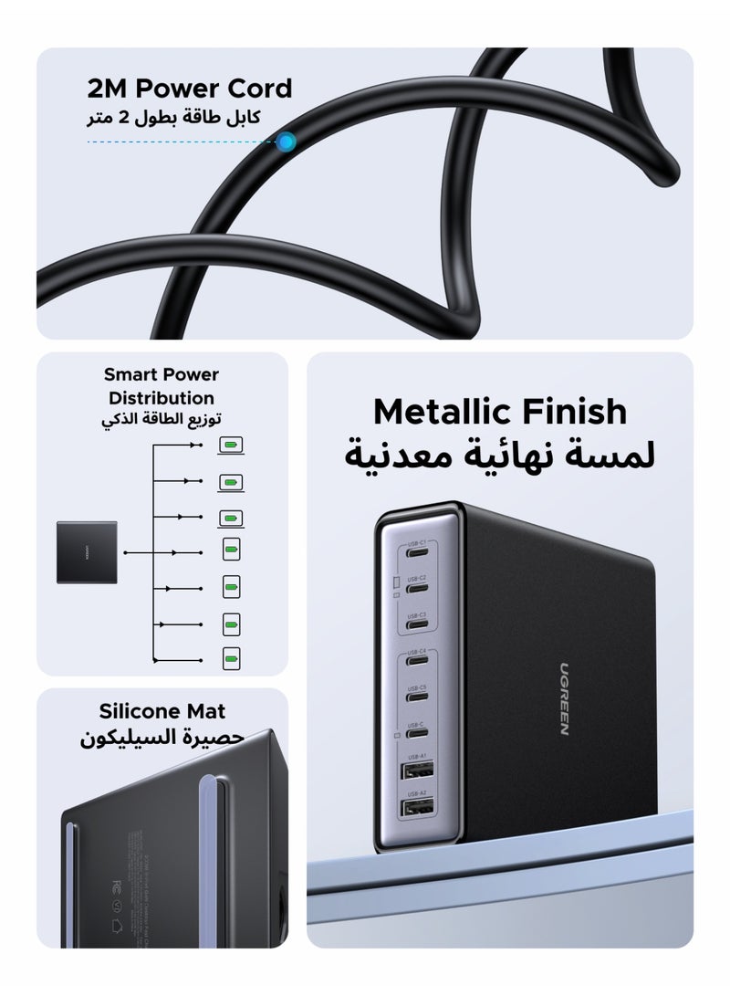 يو جرين محطة شحن مكتبية Nexode بقوة 200 واط بتقنية GaN، شاحن سريع بـ 8 منافذ USB-C (6 منافذ USB-C ومنفذان USB-A)، شاحن لابتوب بقوة 100 واط بتقنية PD3.0 PPS لأجهزة MacBook Pro/Air، وiPhone 17/16، وSamsung S25/S24 Ultra، وiPad Pro، وDell XPS، وHuawei - يتضمن حامل مكتبي، مناسب للاستخدام في المكتب والمنزل 200W 6C2A - Image 3