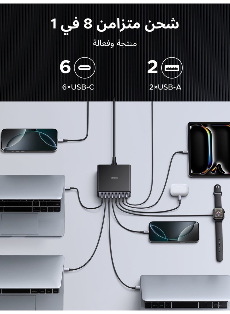 يو جرين محطة شحن مكتبية Nexode بقوة 200 واط بتقنية GaN، شاحن سريع بـ 8 منافذ USB-C (6 منافذ USB-C ومنفذان USB-A)، شاحن لابتوب بقوة 100 واط بتقنية PD3.0 PPS لأجهزة MacBook Pro/Air، وiPhone 17/16، وSamsung S25/S24 Ultra، وiPad Pro، وDell XPS، وHuawei - يتضمن حامل مكتبي، مناسب للاستخدام في المكتب والمنزل 200W 6C2A - Image 5