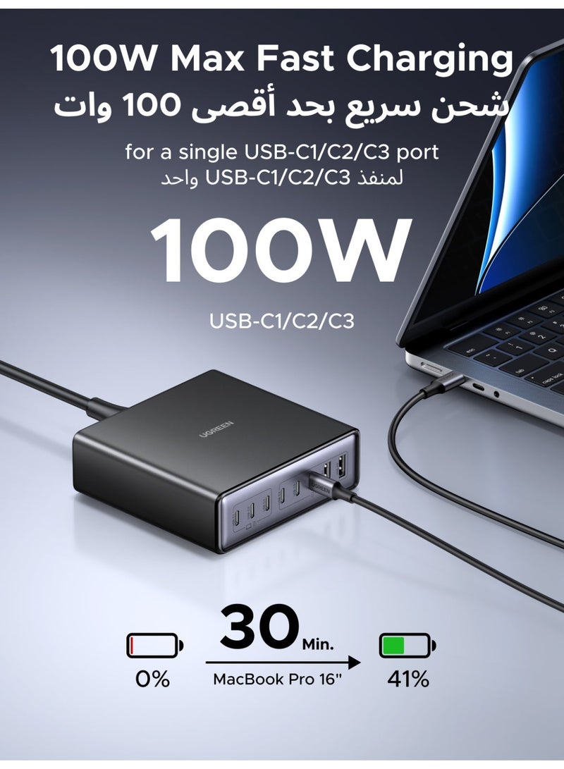 يو جرين محطة شحن مكتبية Nexode بقوة 200 واط بتقنية GaN، شاحن سريع بـ 8 منافذ USB-C (6 منافذ USB-C ومنفذان USB-A)، شاحن لابتوب بقوة 100 واط بتقنية PD3.0 PPS لأجهزة MacBook Pro/Air، وiPhone 17/16، وSamsung S25/S24 Ultra، وiPad Pro، وDell XPS، وHuawei - يتضمن حامل مكتبي، مناسب للاستخدام في المكتب والمنزل 200W 6C2A - Image 3