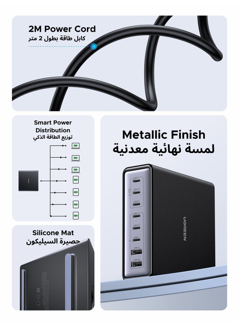 يو جرين محطة شحن مكتبية Nexode بقوة 200 واط بتقنية GaN، شاحن سريع بـ 8 منافذ USB-C (6 منافذ USB-C ومنفذان USB-A)، شاحن لابتوب بقوة 100 واط بتقنية PD3.0 PPS لأجهزة MacBook Pro/Air، وiPhone 17/16، وSamsung S25/S24 Ultra، وiPad Pro، وDell XPS، وHuawei - يتضمن حامل مكتبي، مناسب للاستخدام في المكتب والمنزل 200W 6C2A - Image 4