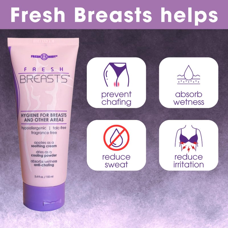 Fresh Body FB Fresh BREASTS Anti Chafing Deodorant Lotion to Powder, 3.4oz - Anti Chafe Cream Whole Body Deodorant for Women, Inner Thighs & Areas that Sweat, No Talc, Aluminum and Fragrance - Image 3