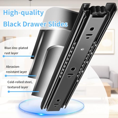 VAGUDE Drawer Slides 1 Pair Full Extension 10 12 14 16 18 20 22 24 inch Side Mount Rails Dresser Cabinet Bracket Replacement Ball Bearing Tracks Guide Metal Runner 100 LB (Basic-1 Pair, 12 Inch) - Image 3