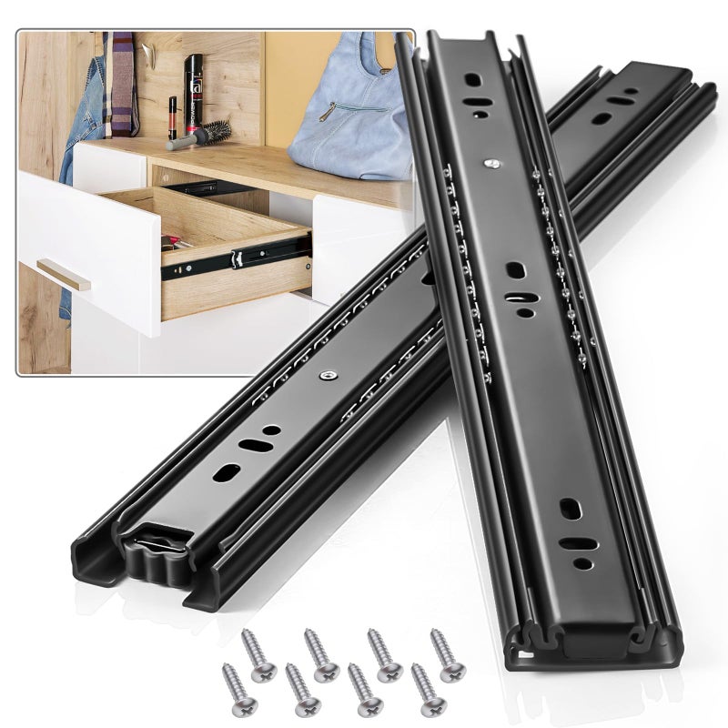 VAGUDE Drawer Slides 1 Pair Full Extension 10 12 14 16 18 20 22 24 inch Side Mount Rails Dresser Cabinet Bracket Replacement Ball Bearing Tracks Guide Metal Runner 100 LB (Basic-1 Pair, 12 Inch) - Image 2