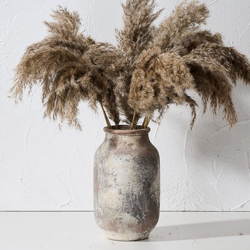 SIDUCAL Rustic Ceramic Farmhouse Flower Large Vase Whitewashed Terra Cotta Vase Pottery Decorative Flower for Home Decor Table Living Room Decoration Shelf Decor Mantel 95 Inch Terra
