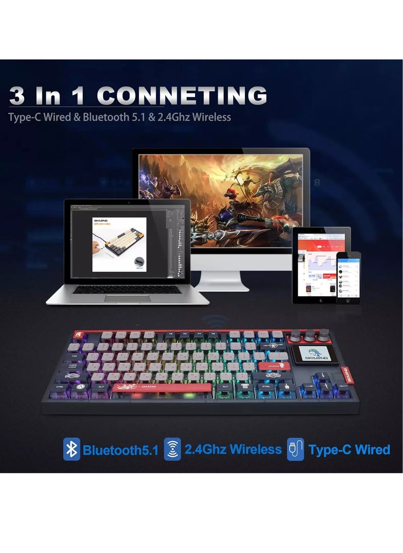 SKYLOONG - GK87 PRO RGB Gaming Mechanical Keyboard - Three Mode Wireless,Bluetooth & Wired - Gateron Red Switch - Hot Swappable (Spartan) - Image 1