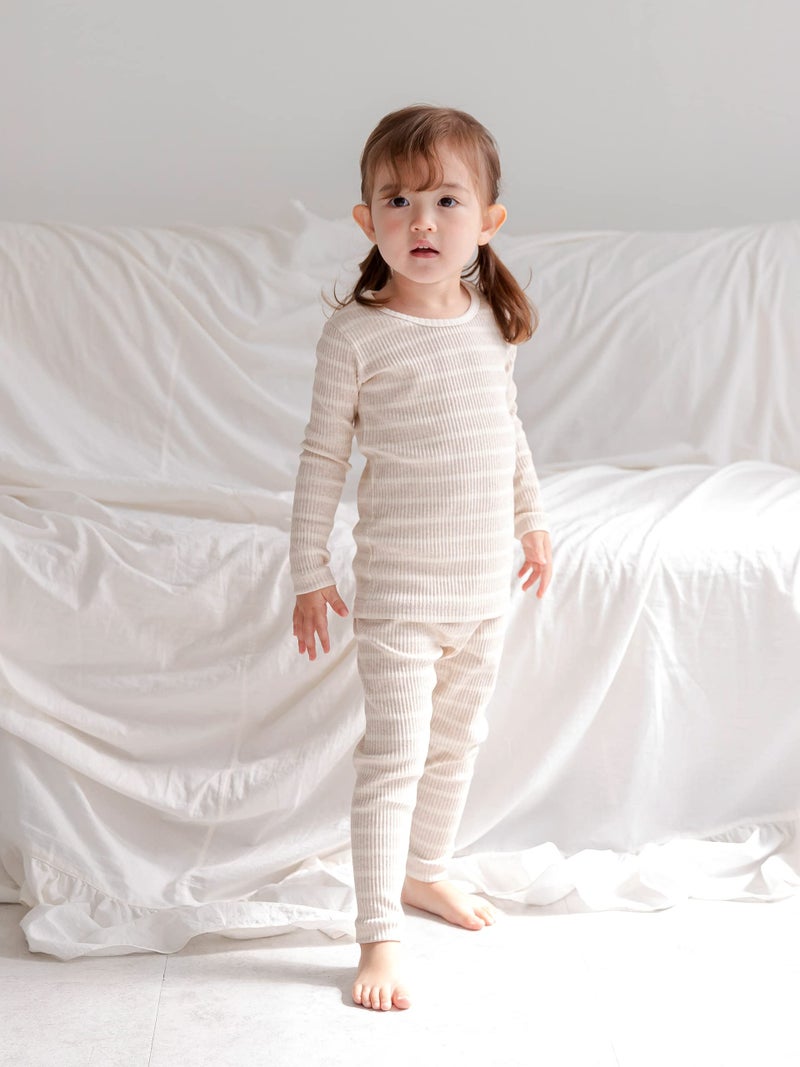 AVAUMA Baby Boys Girls Pajama Set Kids Cute Toddler Snug fit Pjs Cotton Sleepwear (Stripe_Beige 3T) - Image 2