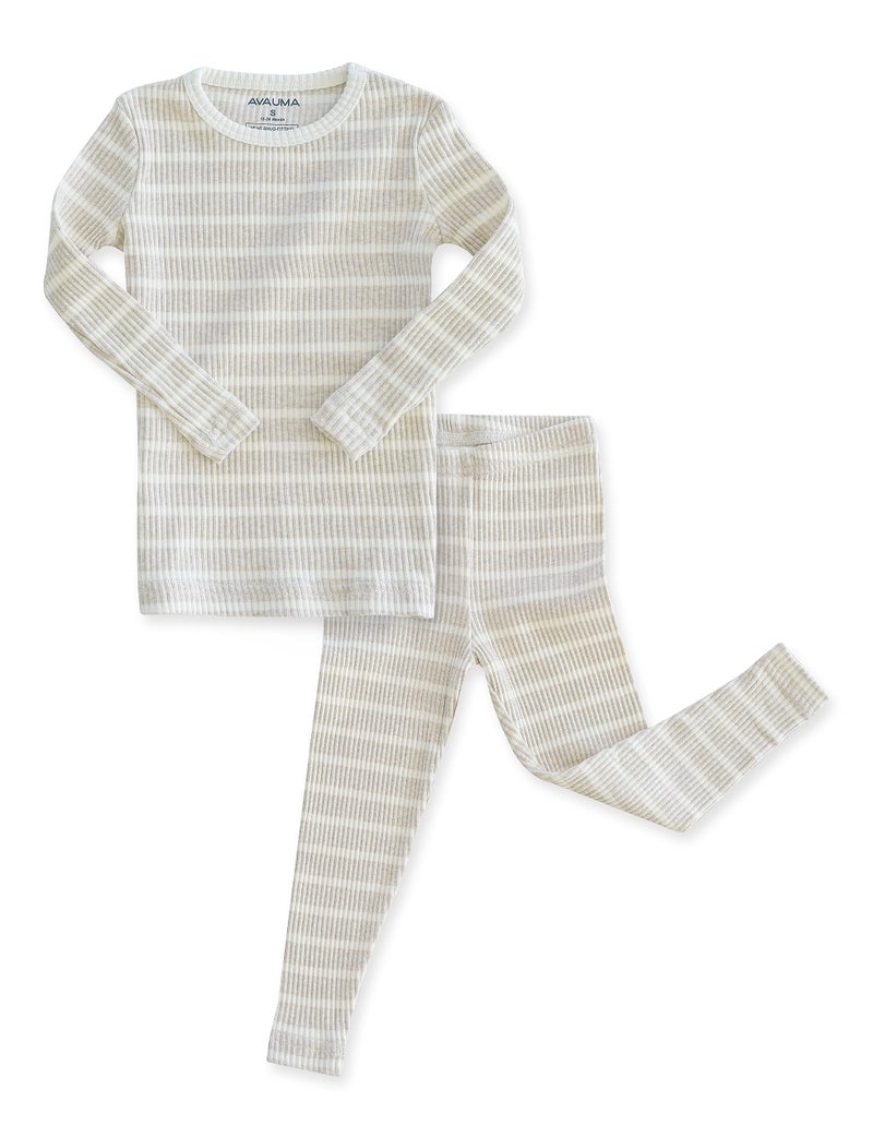 AVAUMA Baby Boys Girls Pajama Set Kids Cute Toddler Snug fit Pjs Cotton Sleepwear (Stripe_Beige 3T) - Image 1