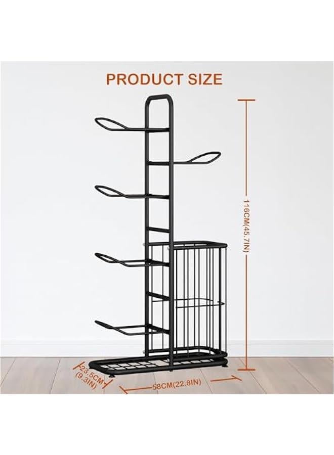 هوكور رف تخزين كرات من تراسل حامل كرة القدم مرآب الكرة الكرات المعدات الرياضية للمراب منظم السلة مع سلة الالعاب / في الاماكن المغلقة ستانلس ستيل أسود - Image 4