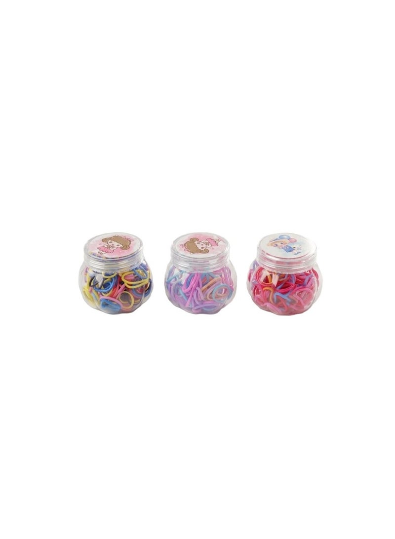 3-Pack Elastic Hair Ties Set in Transparent Jars, Assorted Colors