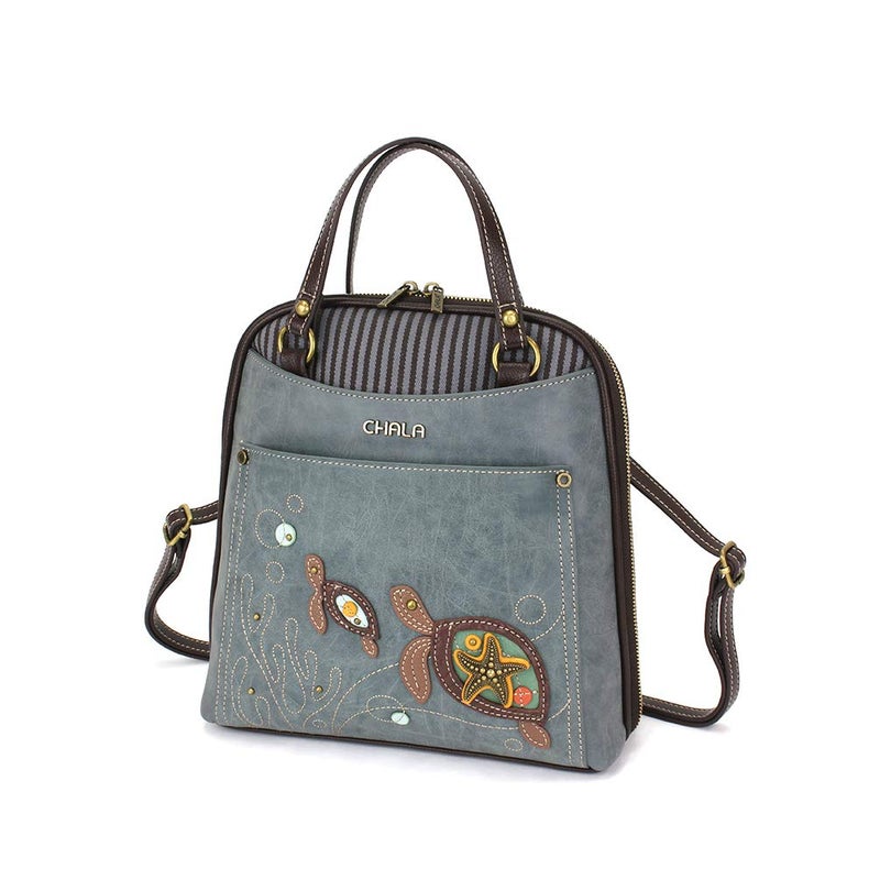 CHALA Convertible Backpack Purse - Women Convertible Shoulder Purse with Adjustable Strap - Two Turtles - Indigo - Image 1