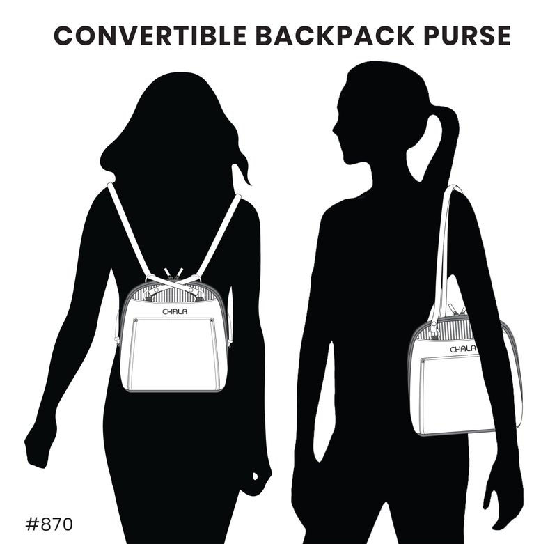 CHALA Convertible Backpack Purse - Women Convertible Shoulder Purse with Adjustable Strap - Two Turtles - Indigo - Image 5