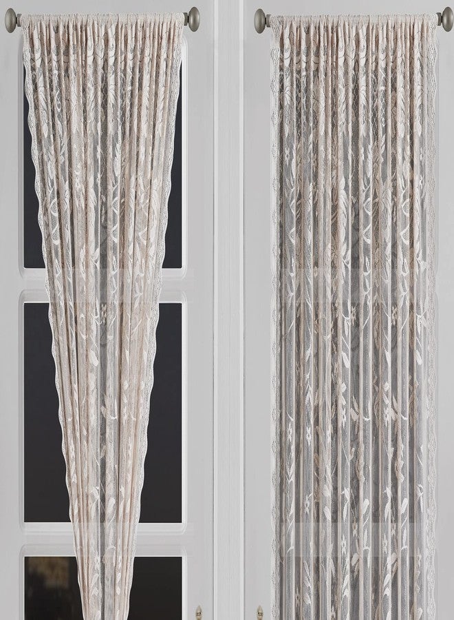 LinenZone Golden Linen French Door Curtains with Elegant Floral Design. Each Pair of 2 52 by 72 Inch Length Curtains Come with 2 Matching Tie-Backs. Lace Curtain for Door Window. (Rosa 52 x 72 Linen) - Image 2