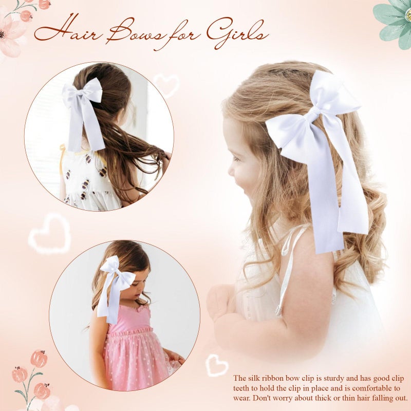 NCMAMA 2Pcs Hair Bows for Girls Hair Clip White Silk Hair Bow Ribbon Hair Accessories for Women Toddlers Infant Teens Kids - Image 5