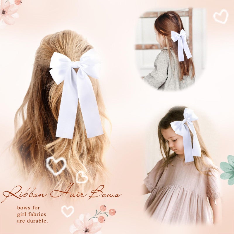NCMAMA 2Pcs Hair Bows for Girls Hair Clip White Silk Hair Bow Ribbon Hair Accessories for Women Toddlers Infant Teens Kids - Image 4