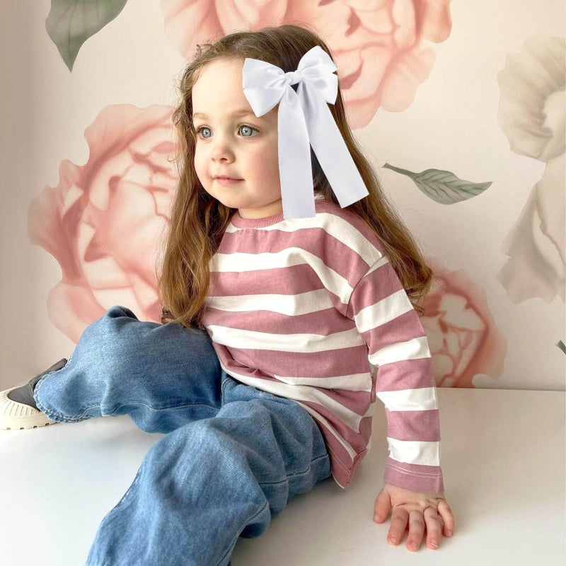 NCMAMA 2Pcs Hair Bows for Girls Hair Clip White Silk Hair Bow Ribbon Hair Accessories for Women Toddlers Infant Teens Kids - Image 2