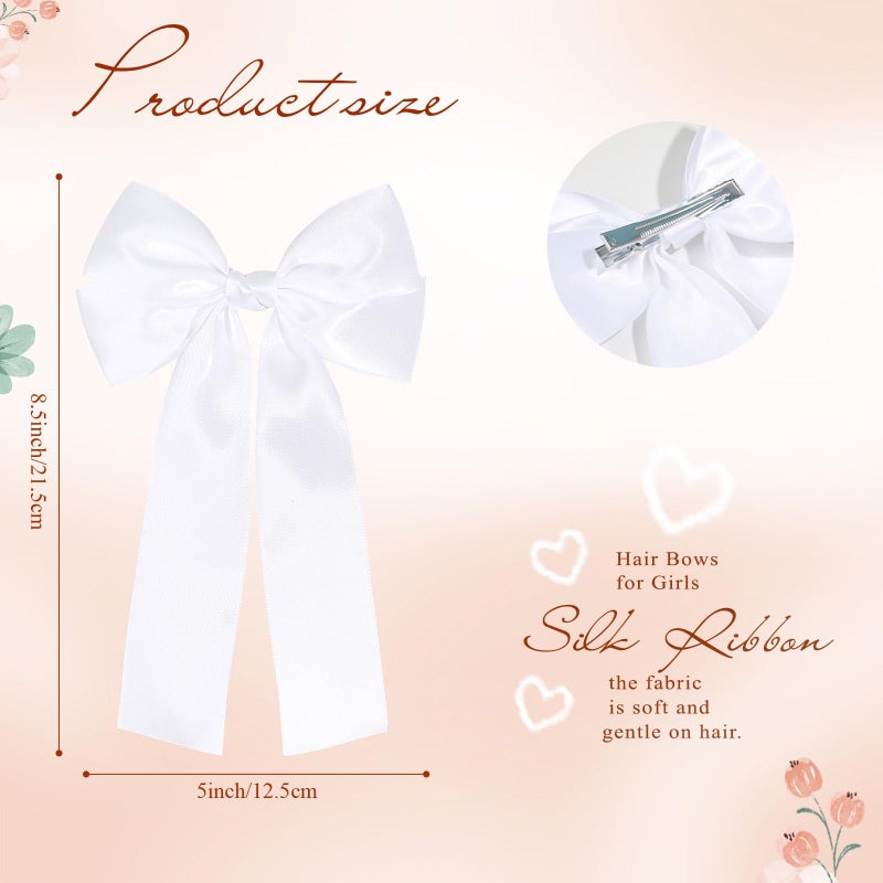 NCMAMA 2Pcs Hair Bows for Girls Hair Clip White Silk Hair Bow Ribbon Hair Accessories for Women Toddlers Infant Teens Kids - Image 3
