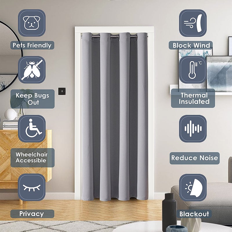 ChrisDowa Blackout Door Curtains for Doorway Privacy  Grommet Closet Curtains for bedroom closet door  Thermal Insulated Temporary Door Cover Room Divider Curtain (1 Panel  Light Grey  34 x 80 Inch) - Image 2