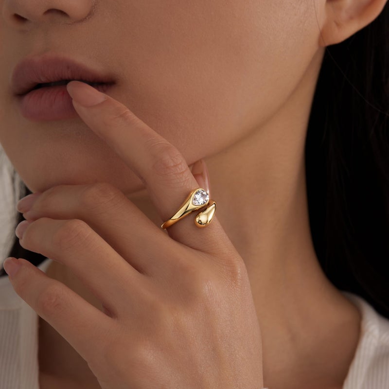 Poxtex Size 8 Love Diamond Gold Silver Rings for Women, Adjustable Couple Wedding Band Pinky Thumb Fingers - Image 4