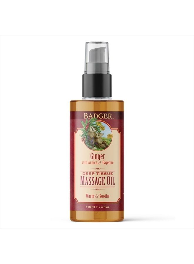 Badger زيت تدليك الأنسجة العميقة، زنجبيل مع أرنيكا وكايين، زيت تدليك عضوي معتمد، دافئ ومهدئ، زيت تدليك للعضلات المؤلمة، زيوت أساسية، 4 أونصات - Image 1