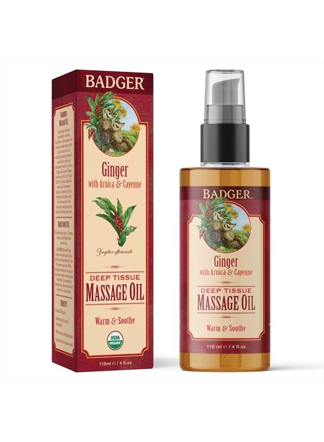 Badger زيت تدليك الأنسجة العميقة، زنجبيل مع أرنيكا وكايين، زيت تدليك عضوي معتمد، دافئ ومهدئ، زيت تدليك للعضلات المؤلمة، زيوت أساسية، 4 أونصات - Image 3