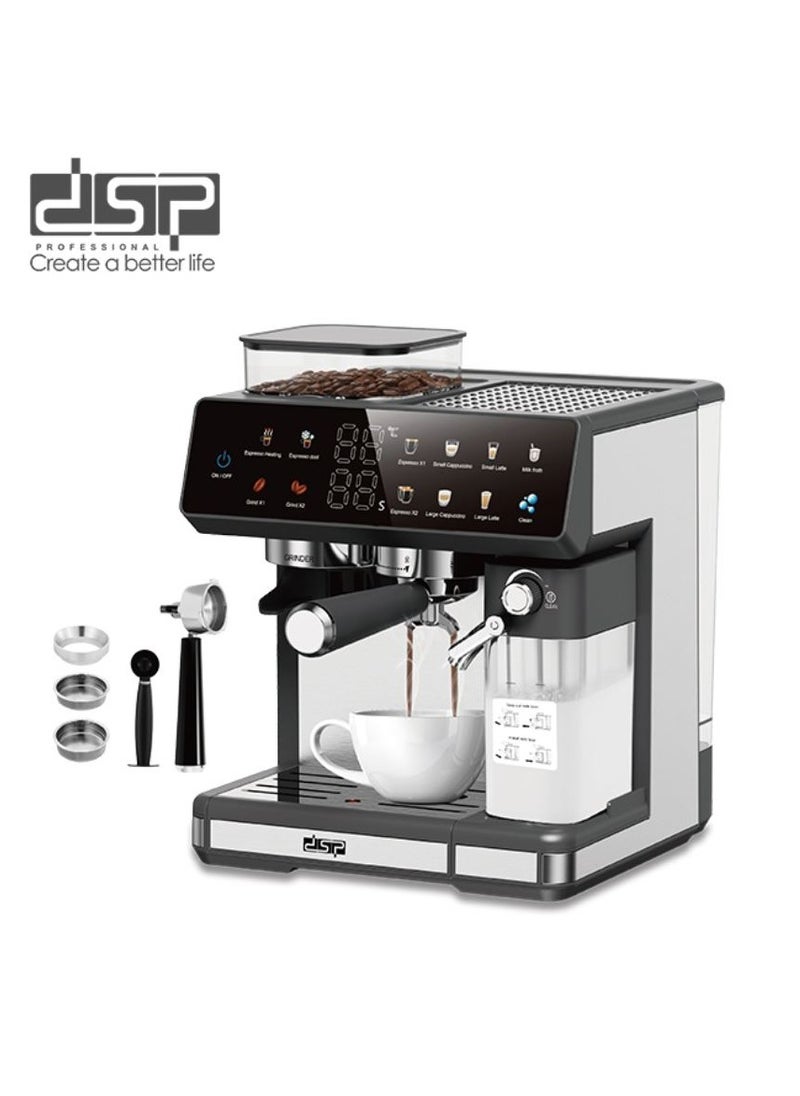 دي اس بي DSP-KA3146 All-in-One Espresso Coffee Machine | 20 Bar Pump, Bean Grinder, Milk Frother, 3-in-1 Touchscreen Coffee Maker | 1350W – Stainless Steel  - Image 1