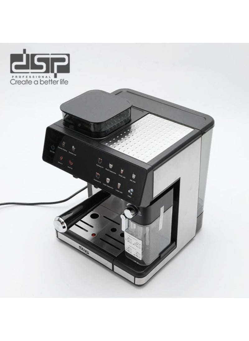 دي اس بي DSP-KA3146 All-in-One Espresso Coffee Machine | 20 Bar Pump, Bean Grinder, Milk Frother, 3-in-1 Touchscreen Coffee Maker | 1350W – Stainless Steel  - Image 3