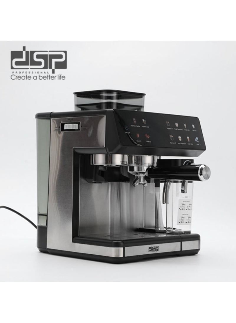 دي اس بي DSP-KA3146 All-in-One Espresso Coffee Machine | 20 Bar Pump, Bean Grinder, Milk Frother, 3-in-1 Touchscreen Coffee Maker | 1350W – Stainless Steel  - Image 2