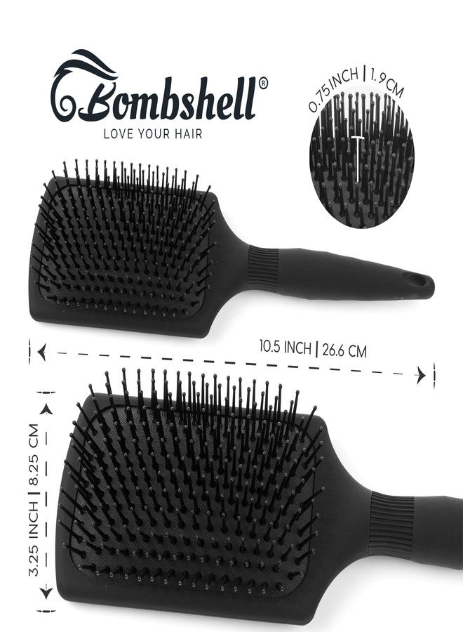 Bombshell Paddle Brush with 5.6" handle, Static Free Cushioned Paddle Hair Brush with Nylon Bristles, for Blow Drying, Styling and Straightening comes with fabric pouch - Image 2