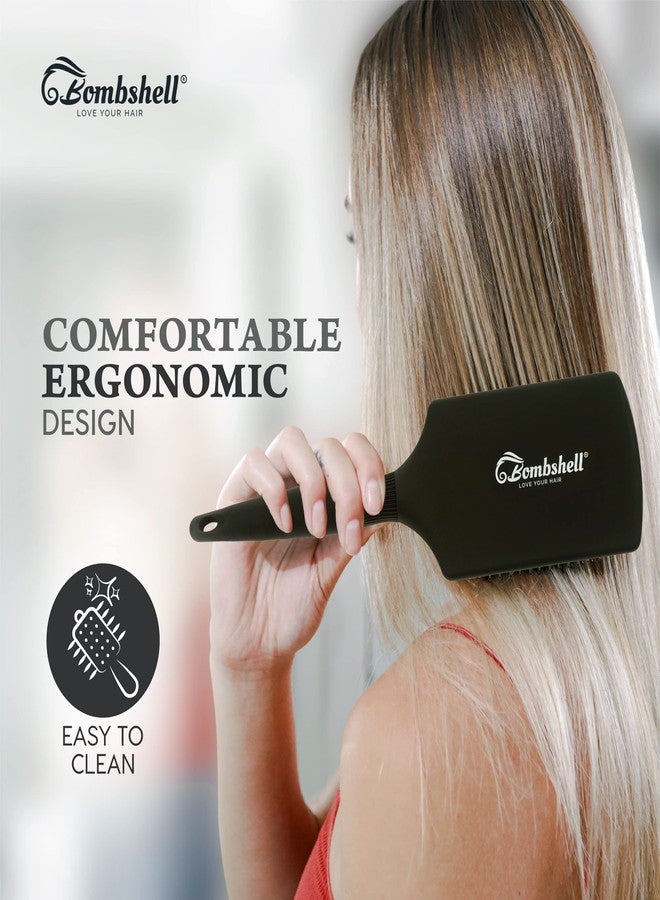 Bombshell Paddle Brush with 5.6" handle, Static Free Cushioned Paddle Hair Brush with Nylon Bristles, for Blow Drying, Styling and Straightening comes with fabric pouch - Image 4