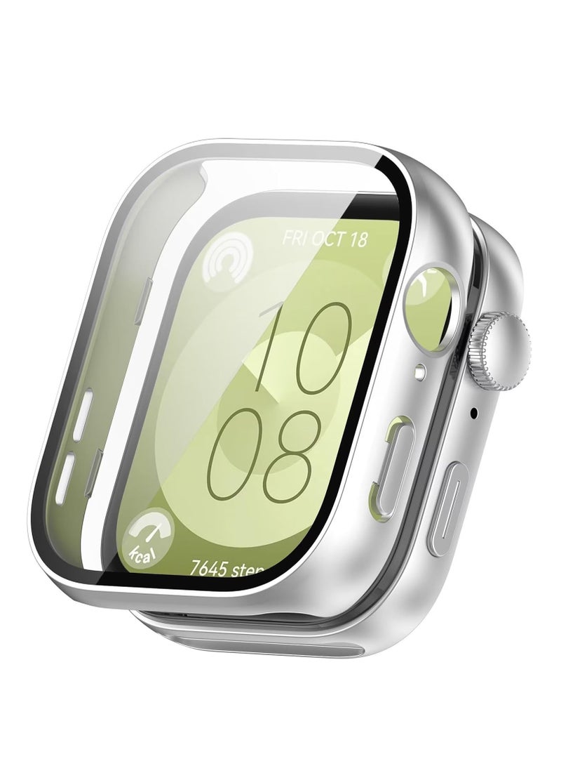 Case for Huawei Watch Fit 3, Combination of PC + Tempered Screen Film, All-Inclusive Watch Case, Shockproof, Case for Huawei Watch Fit 3 Smartwatch. Matte Silver - Image 1