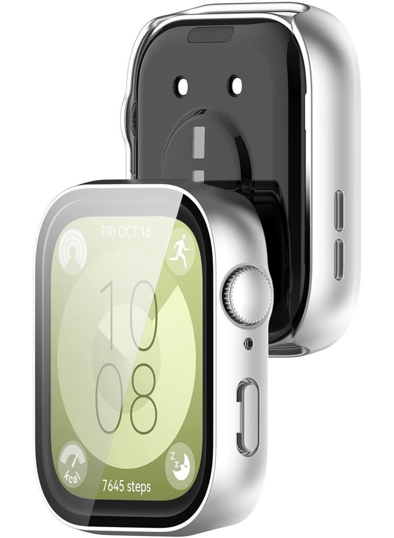 Case for Huawei Watch Fit 3, Combination of PC + Tempered Screen Film, All-Inclusive Watch Case, Shockproof, Case for Huawei Watch Fit 3 Smartwatch. Matte Silver - Image 5