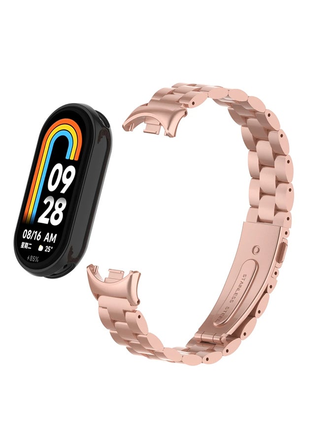 O Ozone حزام ساعة معدني متوافق مع Xiaomi Mi Band 8، سوار بديل للساعة الذكية من الفولاذ المقاوم للصدأ قابل للتعديل للرجال والنساء - وردي وردي  - Image 1