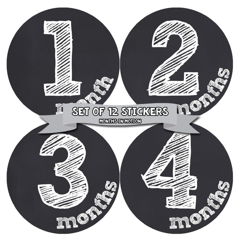 Months In Motion Gender Neutral Baby Month Stickers  Monthly Milestone Sticker for Boy or Girl  Infant Photo Prop for First Year  Shower Gift  Newborn Keepsakes  Unisex Chalkboard