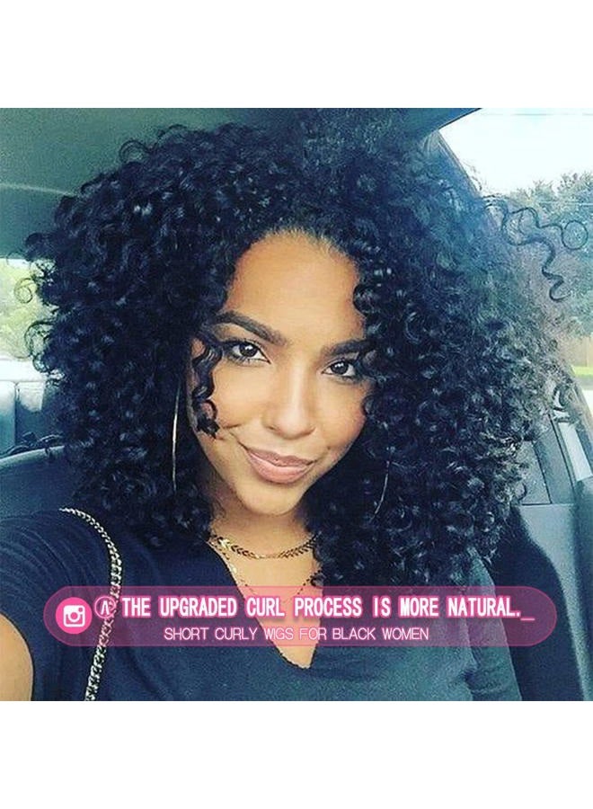 rosmile Curly Wigs for Black Women - Natural Black Synthetic African American Full Kinky Curly Afro Hair Wig with Bangs - Image 2