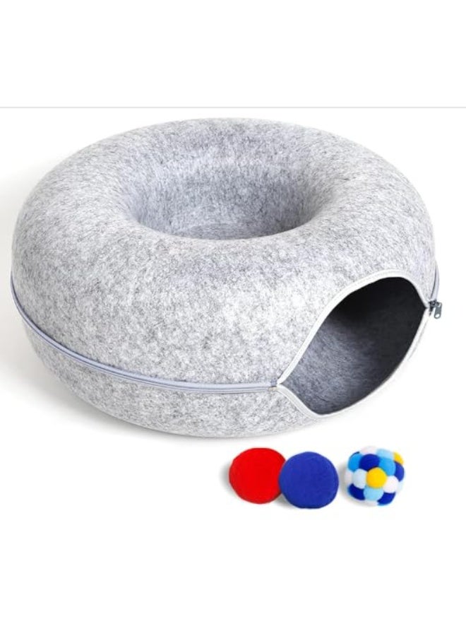 سرير كبير على شكل دونات للقطط والكلاب، رمادي اللون - سرير مضاد للقلق للحيوانات الأليفة للقطط والكلاب الصغيرة | دعم تقويمي، فرو صناعي فائق النعومة، قابل للغسل - Image 1